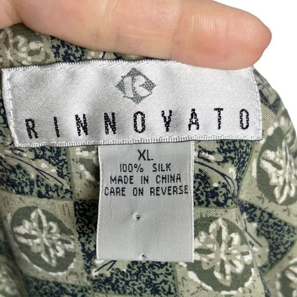 Vintage Rinnovato Geometric Abstract Print 100% Silk Oversized Shirt Size XL - Picture 9 of 12